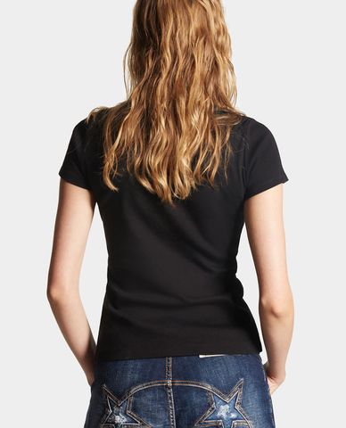  DSQUARED2 - Áo thun nữ cổ tròn tay ngắn phom lửng phối logo 