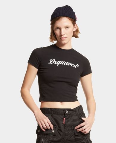  DSQUARED2 - Áo croptop nữ cổ tròn tay ngắn Lettering Mini 