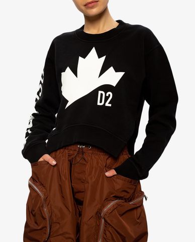 DSQUARED2 - Áo sweatshirt nữ cổ tròn tay dài D2 Leaf Asymmetric 