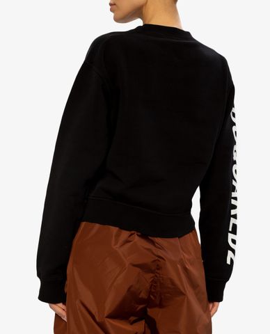  DSQUARED2 - Áo sweatshirt nữ cổ tròn tay dài D2 Leaf Asymmetric 