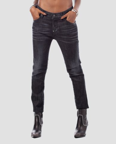  DSQUARED2 - Quần jeans nữ lưng cao ống suông Cropped-Black 