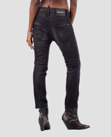  DSQUARED2 - Quần jeans nữ lưng cao ống suông Cropped-Black 