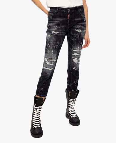  DSQUARED2 - Quần jeans nữ phom lửng rách gối Cool Girl Cropped 