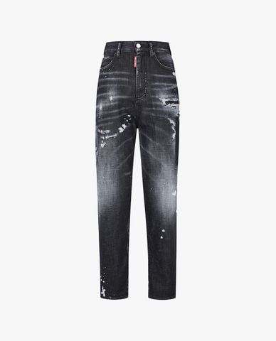  DSQUARED2 - Quần jeans lửng nữ lưng cao Black Pioneer Wash 80's 