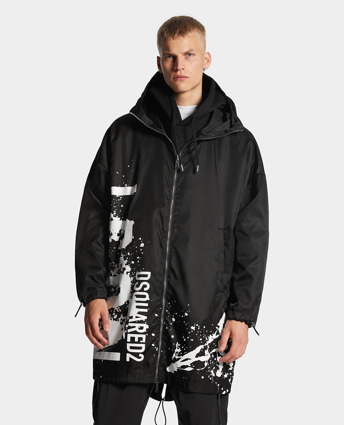 DSQUARED2 - Áo khoác nam phối mũ dây rút Icon Splash