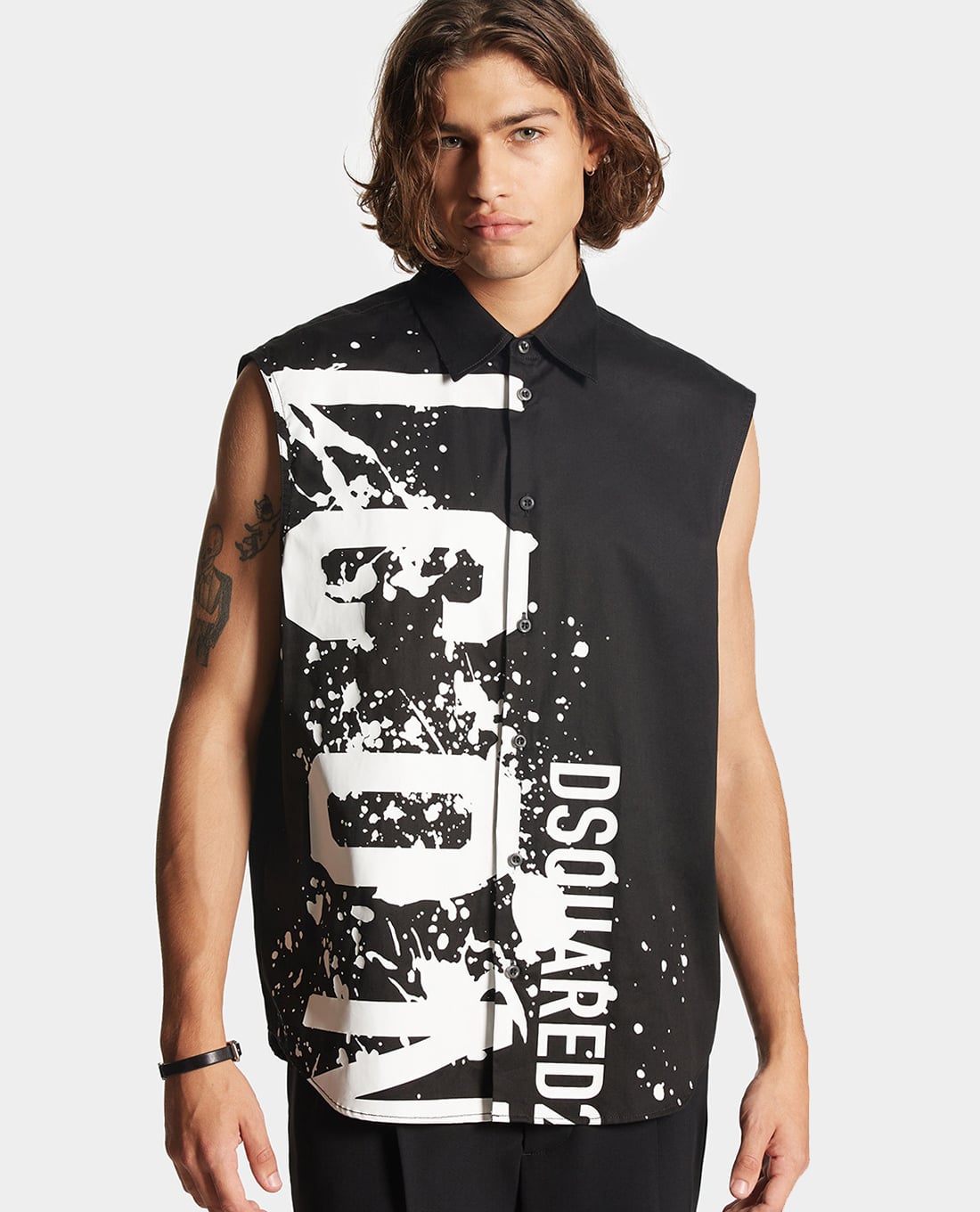 DSQUARED2 - Áo sơ mi nam cổ bẻ sát nách phối logo Icon Splash