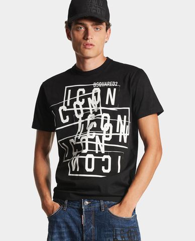  DSQUARED2 - Áo thun nam cổ tròn tay ngắn phối logo Icon Stamps Cool Fit 
