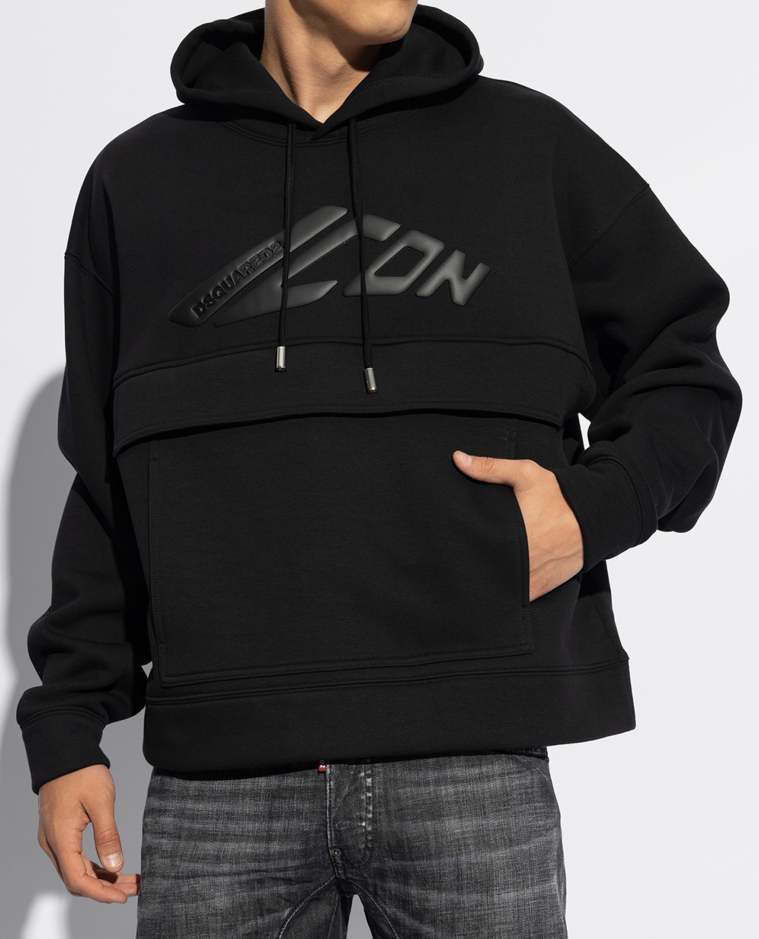 DSQUARED2 - Áo hoodie nam cổ tròn tay dài phối dây rút With Logo