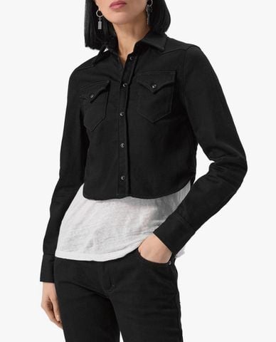  DSQUARED2 - Áo sơ mi denim nữ cổ bẻ tay dài phom croptop 