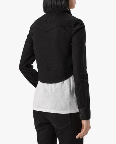  DSQUARED2 - Áo sơ mi denim nữ cổ bẻ tay dài phom croptop 