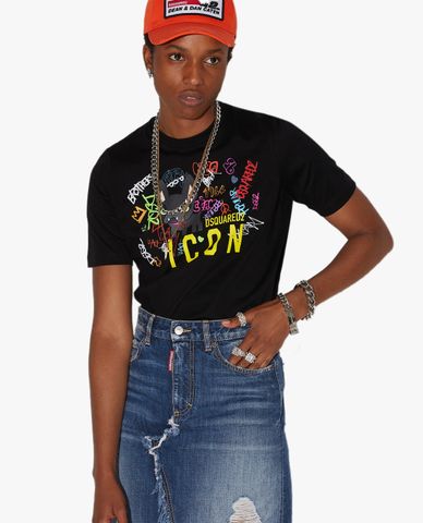  DSQUARED2 - Áo thun nữ ngắn tay Icon Graphic Print 