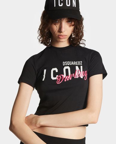  DSQUARED2 - Áo thun nữ cổ tròn tay ngắn phom lửng Icon Darling 
