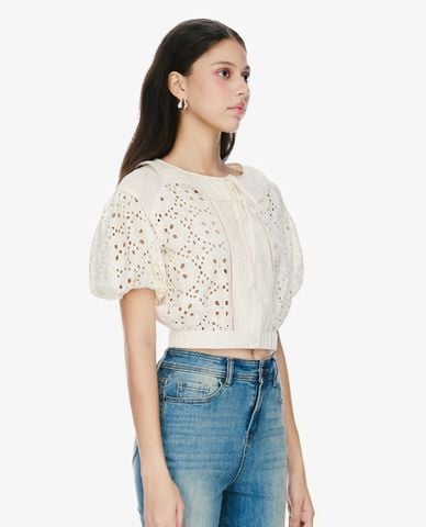  GIGI - Áo kiểu nữ croptop cổ tròn tay phồng thời trang 