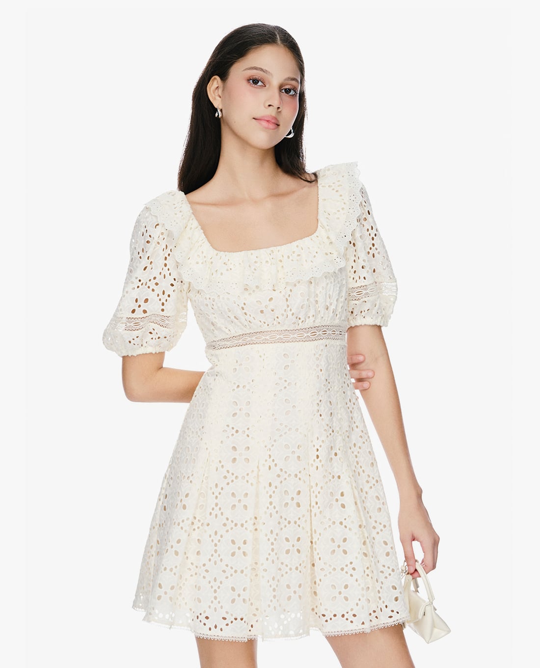 GIGI - Đầm mini cổ vuông tay phồng thời trang