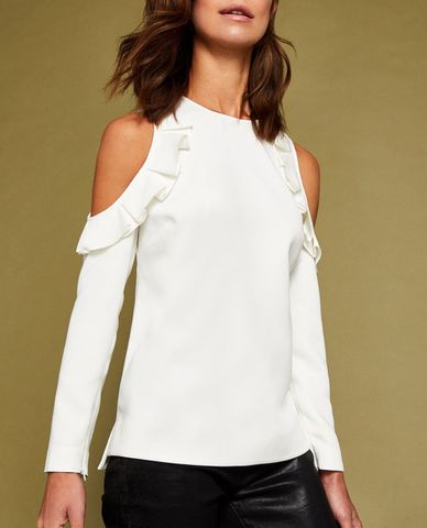  TED BAKER - Áo kiểu nữ cổ tròn vai lệch phối bèo Steffe 