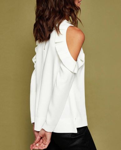  TED BAKER - Áo kiểu nữ cổ tròn vai lệch phối bèo Steffe 