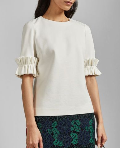  TED BAKER - Áo kiểu nữ cổ tròn tay ngắn phối Ruffle Kaylle 