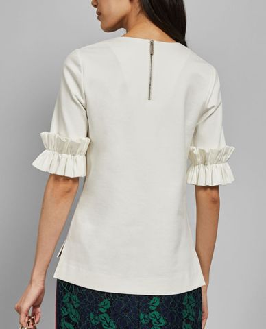  TED BAKER - Áo kiểu nữ cổ tròn tay ngắn phối Ruffle Kaylle 