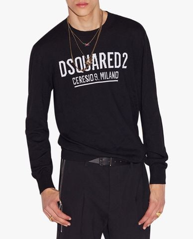 DSQUARED2 - Áo dệt kim nam tay dài cổ tròn phối logo thời trang 