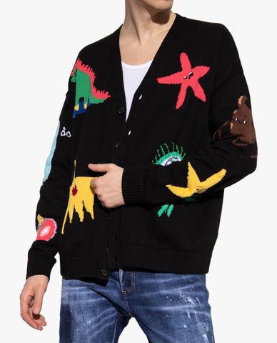  DSQUARED2 - Áo cardigan nam tay dài cổ V nút cài hiện đại 