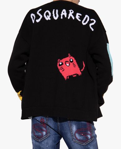  DSQUARED2 - Áo cardigan nam tay dài cổ V nút cài hiện đại 