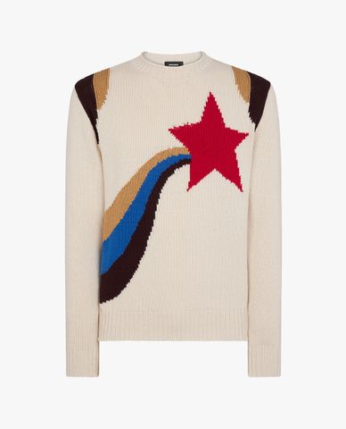  DSQUARED2 - Áo sweater nam tay dài trang trí ngôi sao nổi bật Jacquard 