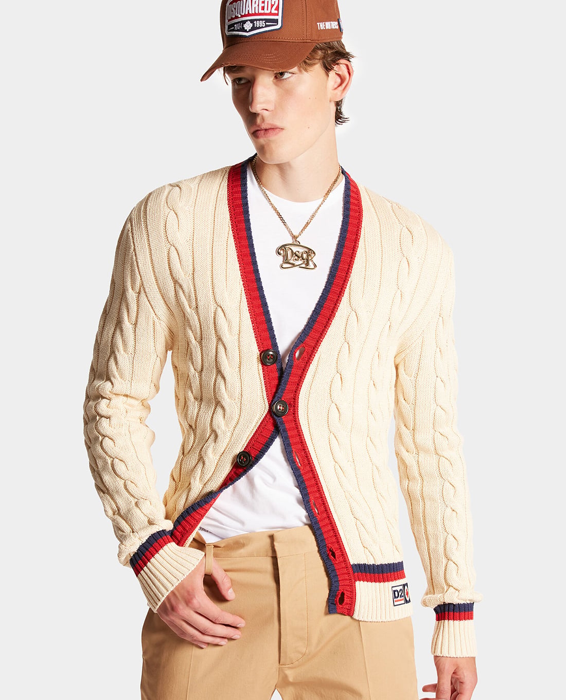 DSQUARED2 - Áo khoác cardigan nam phối viền Cable