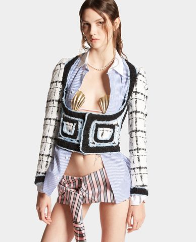  DSQUARED2 - Áo kiểu corset nữ tay dài hoạ tiết sọc Bouclé 