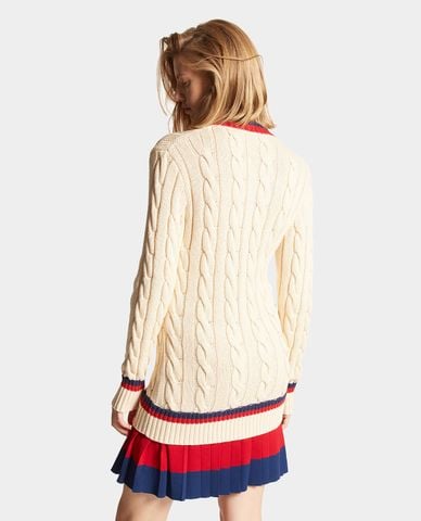  DSQUARED2 - Đầm dệt kim mini xếp li cổ V tay dài Cables And Pleats 