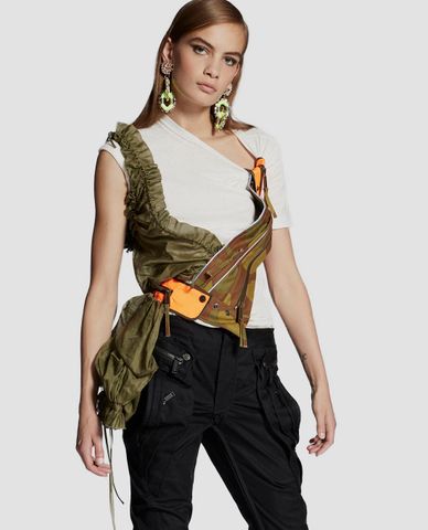  DSQUARED2 - Áo kiểu nữ phối nhún bèo Military 