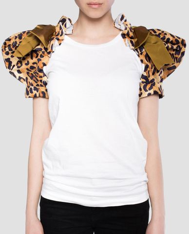  DSQUARED2 - Áo thun nữ tay phồng nhún Leopard Print 
