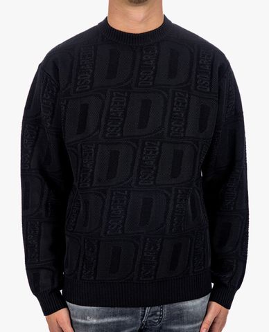  DSQUARED2 - Áo dệt kim nam tay dài cổ tròn Allover D2 Neon 