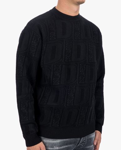  DSQUARED2 - Áo dệt kim nam tay dài cổ tròn Allover D2 Neon 