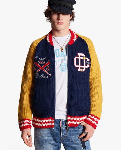  DSQUARED2 - Áo khoác cardigan nam phối zip Varsity 