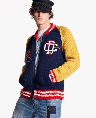  DSQUARED2 - Áo khoác cardigan nam phối zip Varsity 
