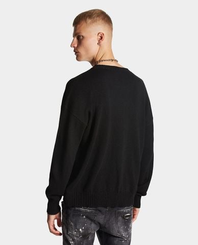  DSQUARED2 - Áo sweater nam dệt kim cổ tròn tay dài Gothic 