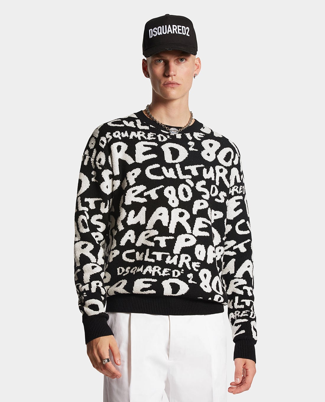 DSQUARED2 - Áo sweater nam cổ tròn tay dài D2 Pop 80s
