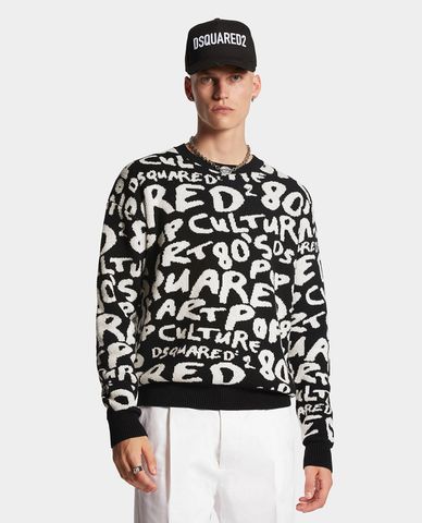  DSQUARED2 - Áo sweater nam cổ tròn tay dài D2 Pop 80s 