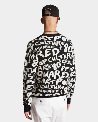  DSQUARED2 - Áo sweater nam cổ tròn tay dài D2 Pop 80s 