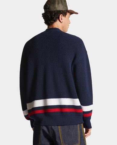  DSQUARED2 - Áo khoác cardigan nam dệt kim tay dài phối sọc ngang D2 