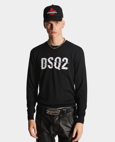  DSQUARED2 - Áo sweater nam cổ tròn tay dài phối logo Intarsia 