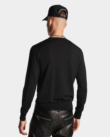  DSQUARED2 - Áo sweater nam cổ tròn tay dài phối logo Intarsia 