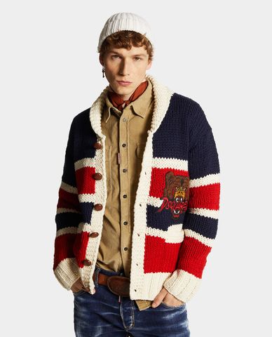  DSQUARED2 - Áo khoác cardigan nam tay dài phối sọc ngang Knit Striped 