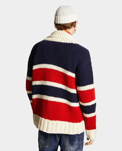  DSQUARED2 - Áo khoác cardigan nam tay dài phối sọc ngang Knit Striped 