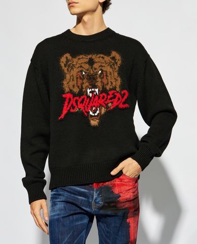  DSQUARED2 - Áo sweater nam dệt kim cổ tròn tay dài Jacquarded 