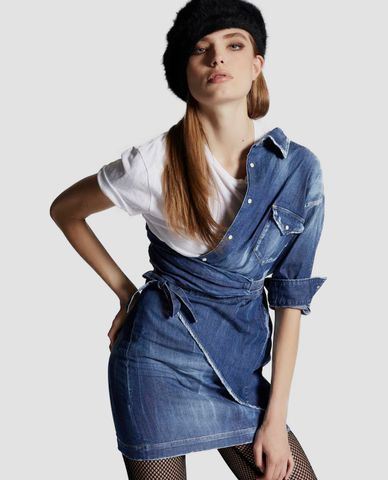  DSQUARED2 - Đầm mini denim phối dây thắt eo 