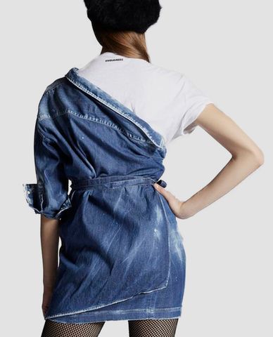  DSQUARED2 - Đầm mini denim phối dây thắt eo 