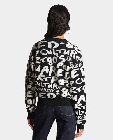  DSQUARED2 - Áo sweater nữ cổ tròn tay dài D2 Pop 80s 