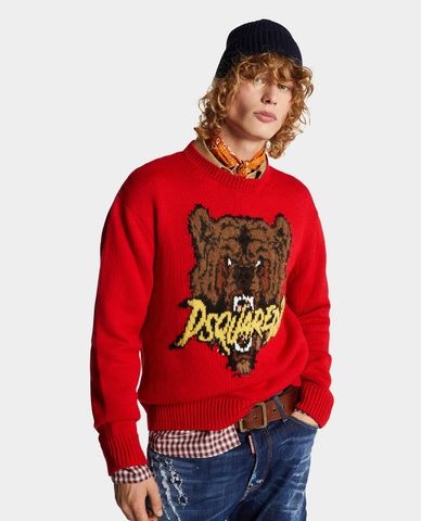  DSQUARED2 - Áo sweater nam dệt kim cổ tròn tay dài Jacquarded 