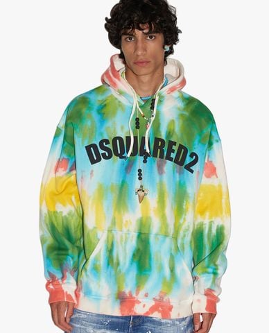  DSQUARED2 - Áo hoodie nam tay dài phom suông Tiedye Herca 